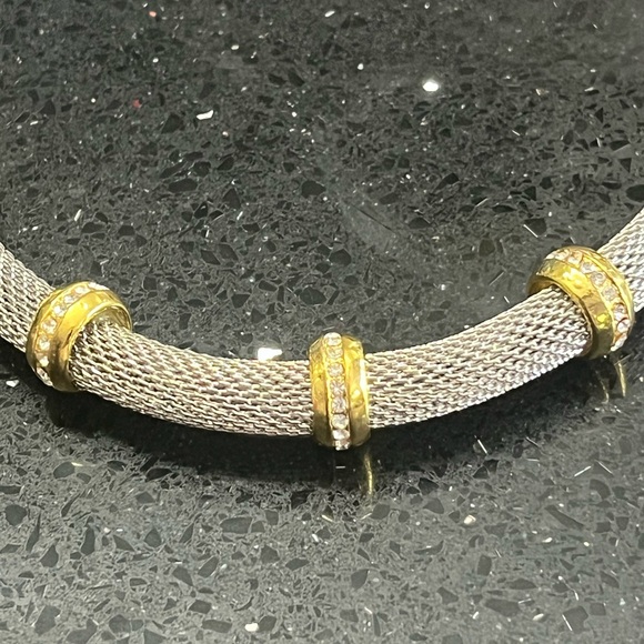 2-Tone Gold Silver Mesh Crystal Bling necklace - Picture 2 of 4